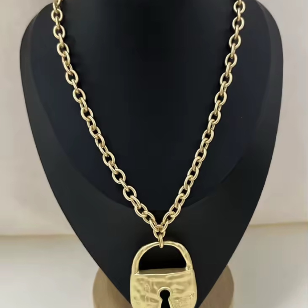 Gold Lock Pendant Necklace